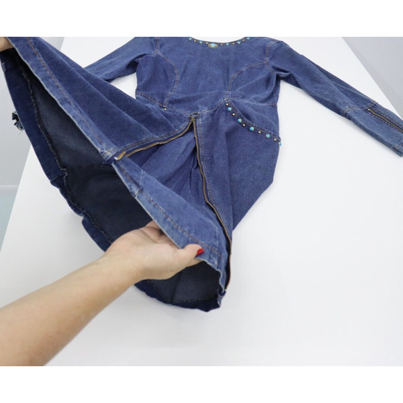 Jou Jou Y2K 1990's Denim Dress Stones and Gromet Embellishments Size M (Size 8) - Picture 14 of 16